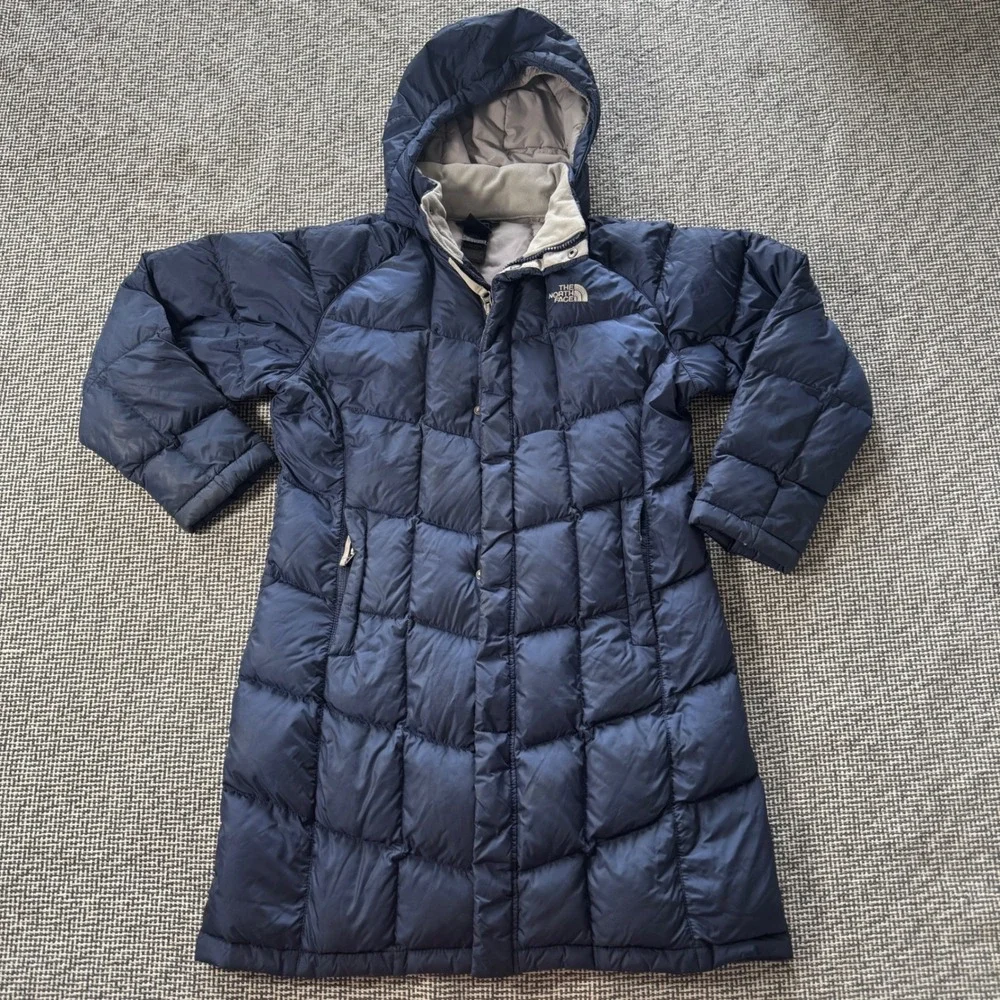 The North Face Girls Metropolis Down Parka Navy Blue Hood Puffer Jacket L 14/16